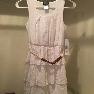 Girls white ruffle belted dress